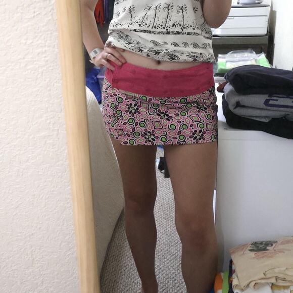 Vintage Sweet Spot Pink Floral Low Rise Snap Mini Skirt 2-14 Y2K Reversible - Picture 5 of 5